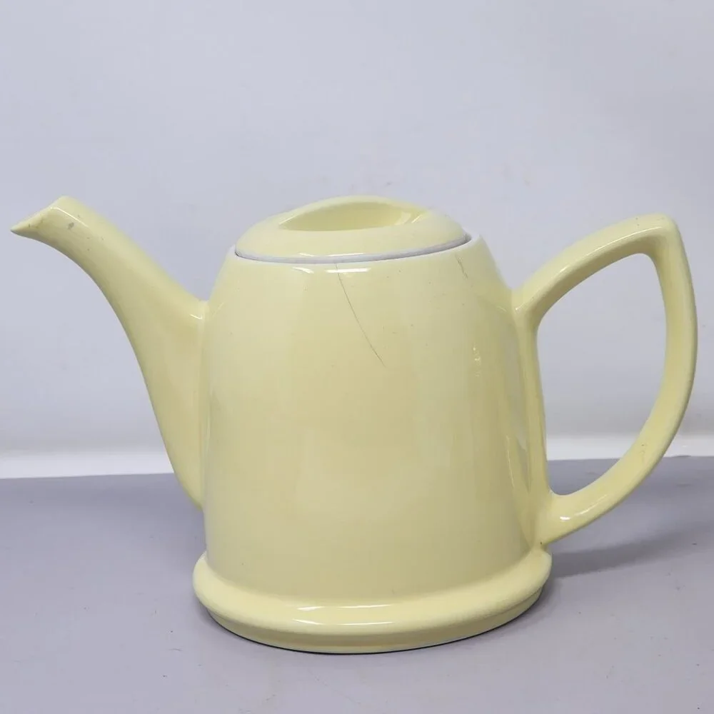 Vintage Hall China Metallic Gold & Cream Tea‎ Kettle W/ Ornate Embossed Design